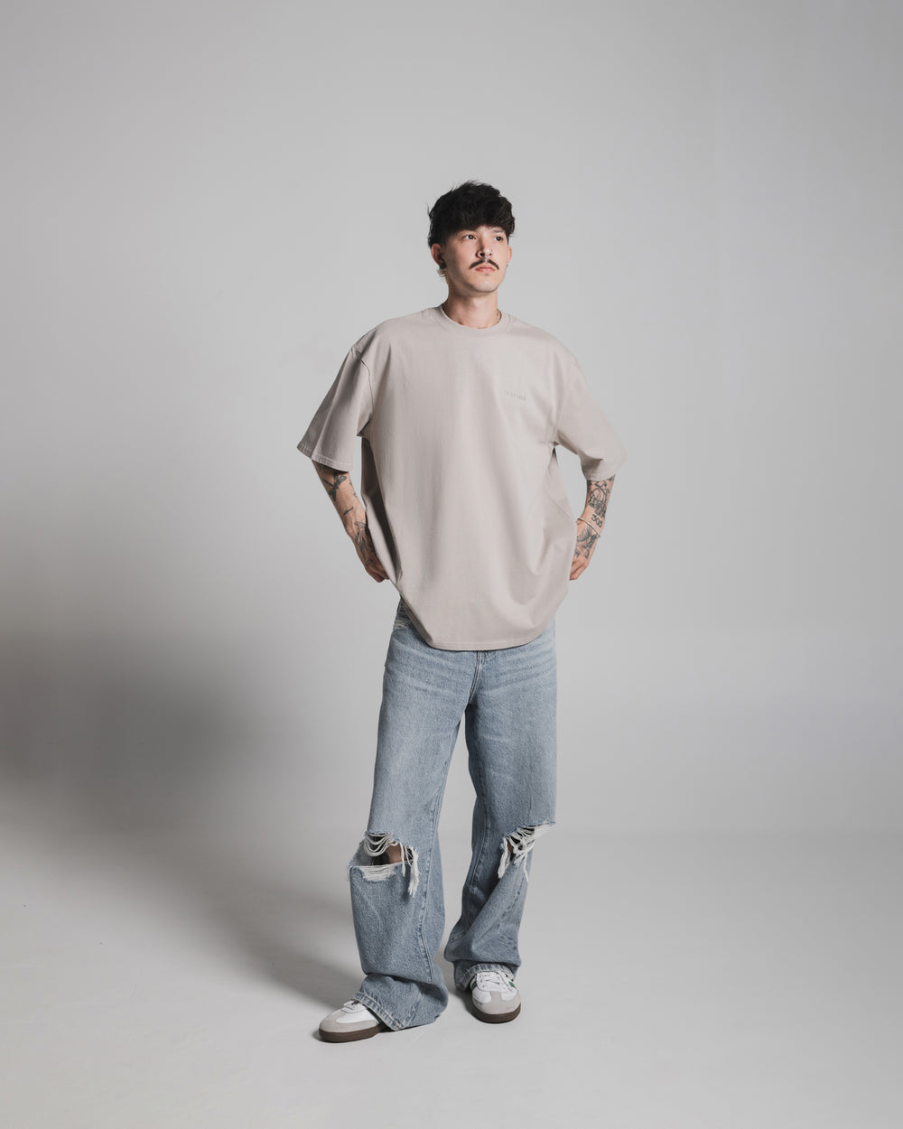 Stone Beige – Dual Statement Grey Logo